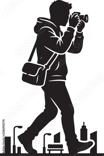 photographer silhouette with camera and city background silhouette high quality professional detailed modern