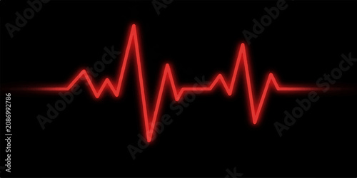 Red ekg heartbeat pulse line on black background with heartbeat healthcare waveform diagnostic cardiology hospital