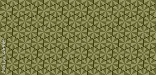 Geometric hexagonal star seamless pattern with olive green ornament texture is perfect for vintage packaging envelope and abstract corporate wallpaper print design decoration