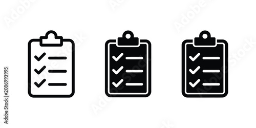 Checklist clipboard icons. task completion, to do list, survey, verification, approval, and document management symbols for business and productivity design.