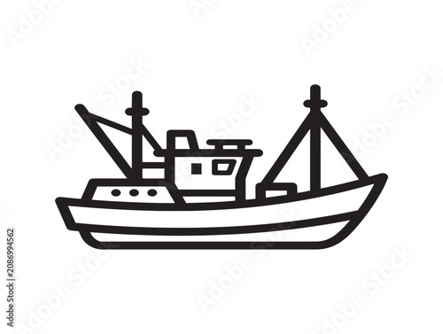 Fishing boat icon representing maritime transport in a simple line art style