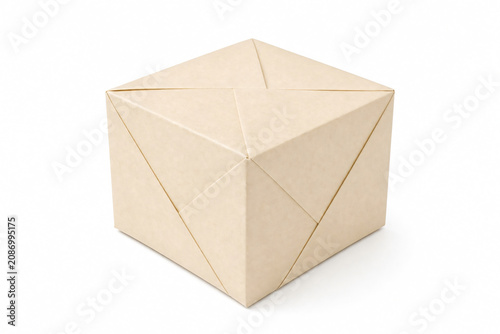 Traditional Japanese folded paper masu box white background craft