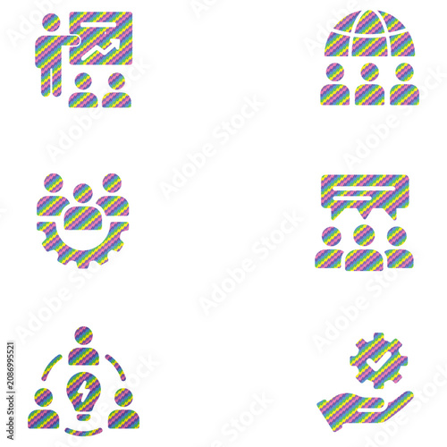 Halftone Dot Skill Development Icon Set Representing Workshop, Training, Learning, Teamwork, Productivity and Professional Growth.
