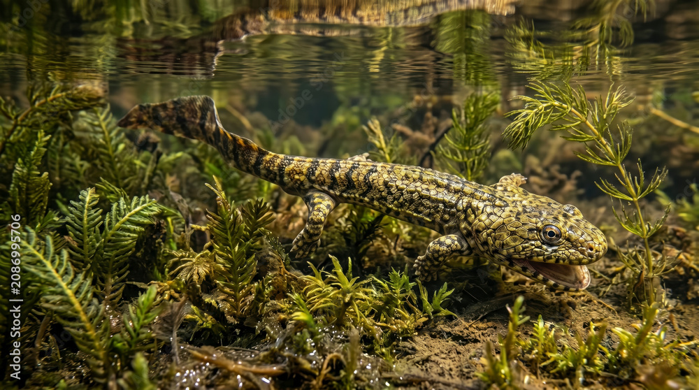 Fototapeta premium Acanthostega (Acanthostega gunnari) was an early, limbed stem-tetrapod from the Late Devonian period of Greenland.