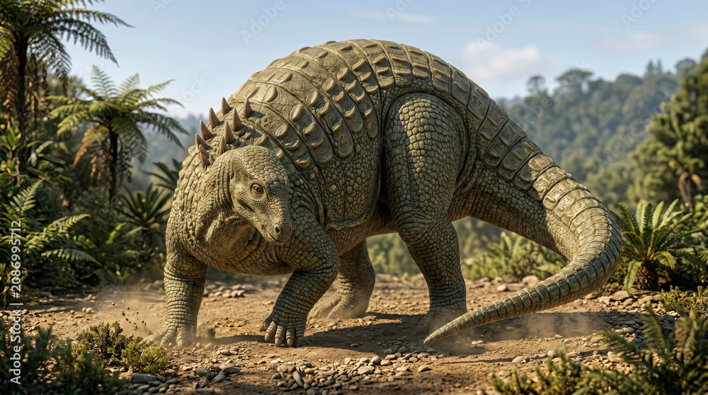 Fototapeta premium Acanthopolis (Acanthopolis horridus) was an armored nodosaurid dinosaur from the Late Cretaceous of England.