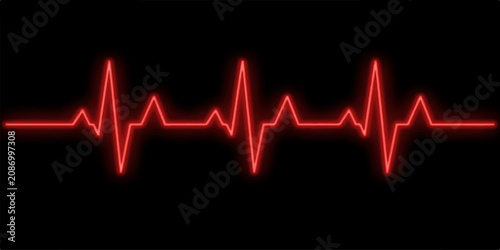Neon red heartbeat rhythm graph line on black background with vital signs heartbeat background healthcare technology