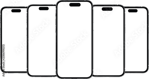 Bild auf Leinwand Smartphone vector mockup set with blank white screens and dynamic island notch i