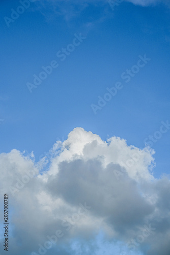 Bright Blue Sky With Soft White Clouds, Airy Cumulus Formations and Serene Daylight Atmosphere