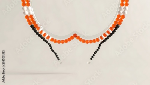 Colorful beaded necklace with orange white and black beads illustration