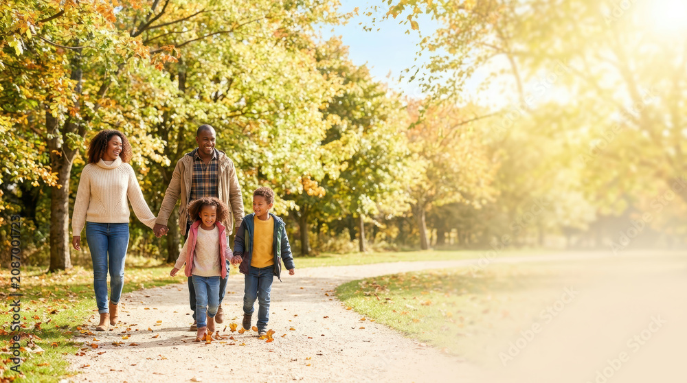 Fototapeta premium Walking through a serene autumn park with colorful foliage