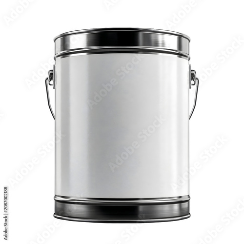 metallic metal paint bucket tin can mockup with blank white label isolated on transparent background png for branding design package graphic element object 3d