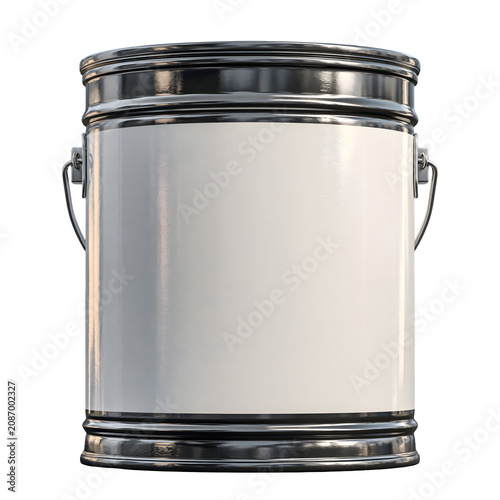 metallic metal paint bucket tin can mockup with blank white label isolated on transparent background png for branding design package graphic element object 3d