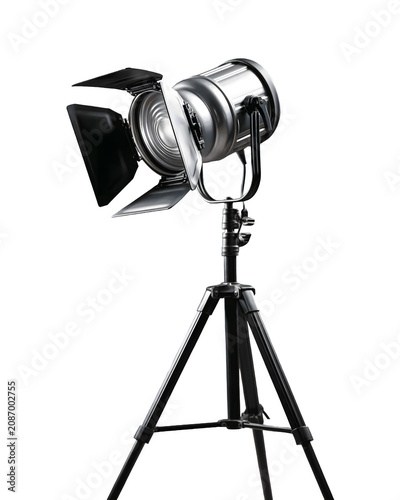 professional studio spotlight movie stage lighting equipment with tripod isolated on transparent background png for photography film video production graphic design element