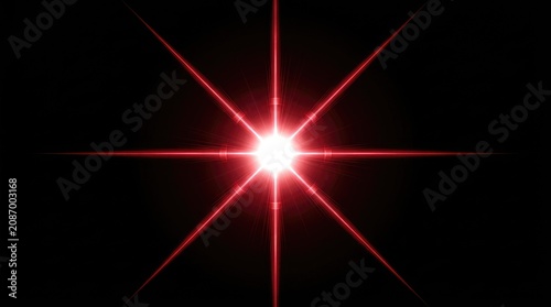 Bright Light with Red Rays Emanating From a Central Point on a Black Background Featuring Glow, Radiant, Energy with Beam