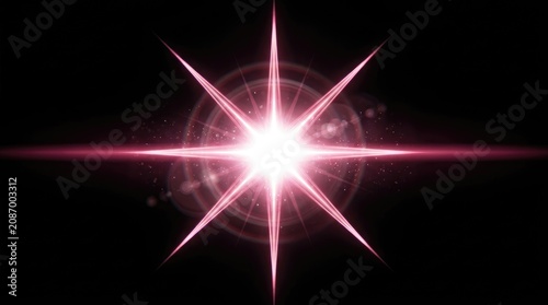 Bright Starburst with Pink and Purple Light Rays on Black Background Featuring Glow, Radiant, Cosmic with Space and Abstract