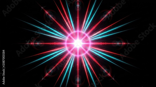 Energy Burst with Vibrant Light Rays and Glowing Particles in Space Featuring Cosmic, Glow, Radiant with Bright and Luminous
