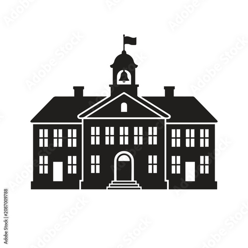 School building icon with bell tower silhouette building education silhouette