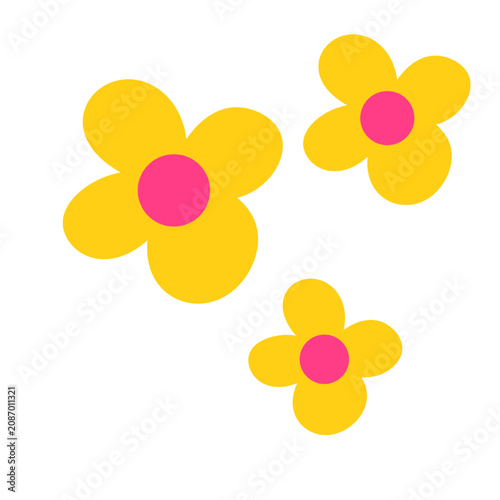 Cute Yellow Flower Vector Set with Pink Centers Isolated on White Background 
