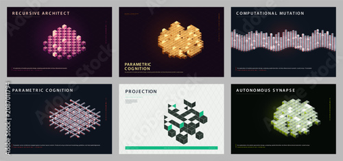 Foto Isometric Cube Architecture Poster Set, Recursive Architect Parametric Cognition