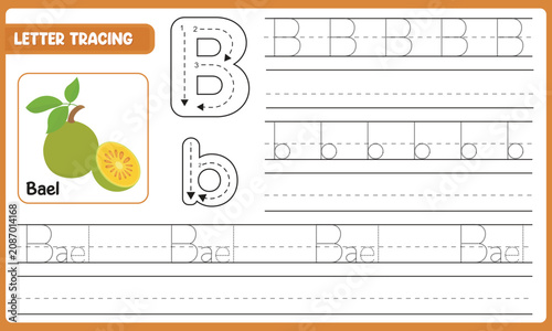 Foto Vector Letter Tracing Worksheet For Kids Learn Alphabet B Bael With Guided Strok