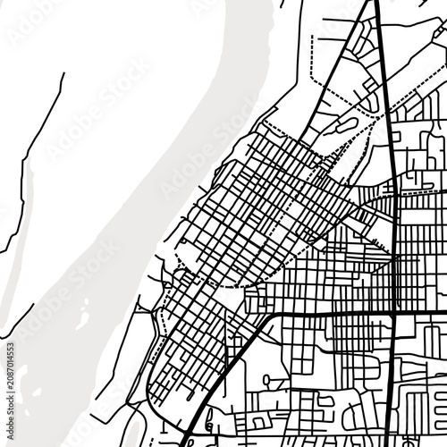 Symbol Map of the City Greenville (Mississippi, USA) showing the city center with a simple road network of black lines