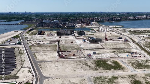 Aerial of the development of Strandeiland at IJburg, Amsterdam the Netherlands