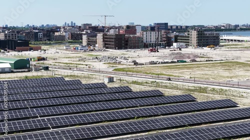 Aerial of the development of Strandeiland at IJburg, Amsterdam the Netherlands