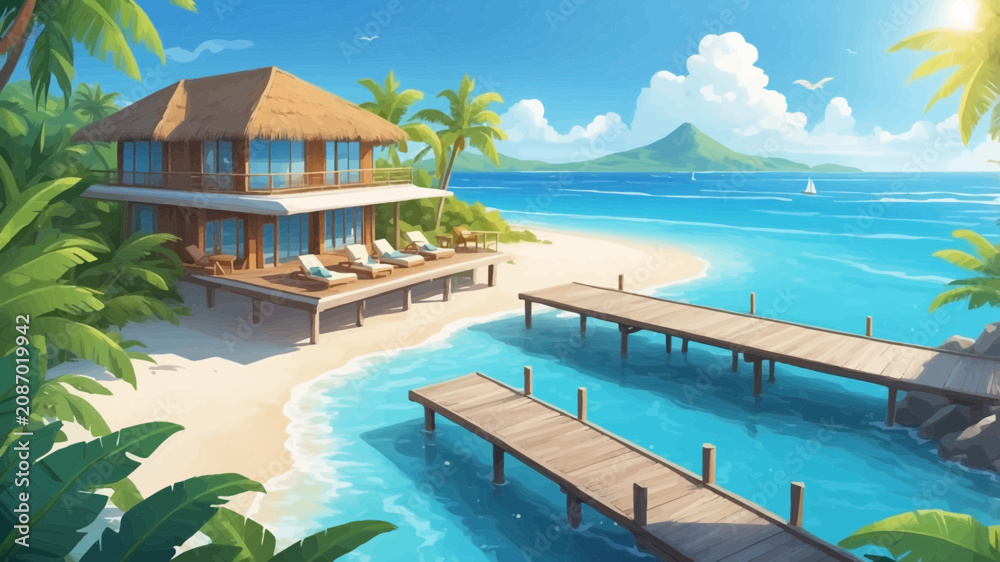 Fototapeta premium Luxury beach resort overlooking crystal clear ocean