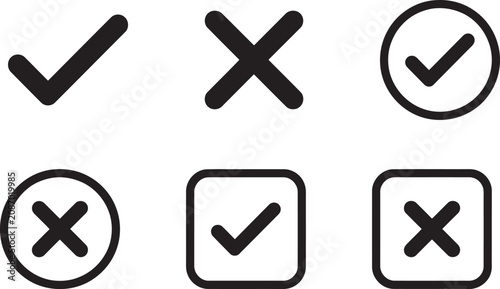 Checkmark and cross symbols in various shapes