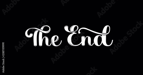 The end text animation. Modern handwritten calligraphy Animated. Great  for logos, posters, cinema, flogs, movies, videos, and banners. Black background alpha channel.