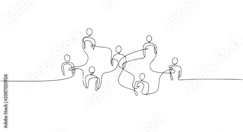 Bild auf Leinwand Continuous line drawing of diverse people connected, teamwork concept, minimal a