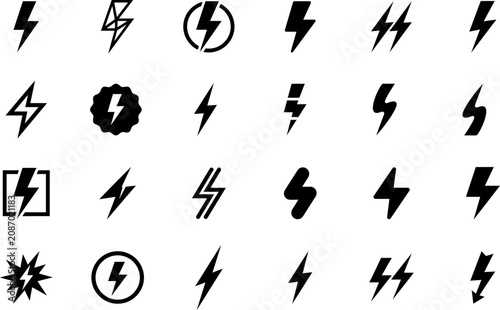 Set of lightning bolt and thunderstorm symbols