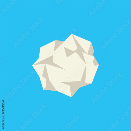 Crumpling white paper ball vector illustration isolated on blue background