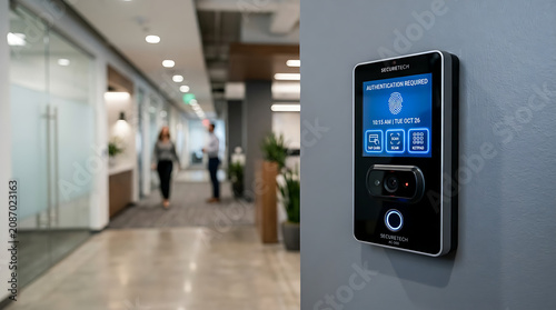 Modern touchscreen digital door lock on wall