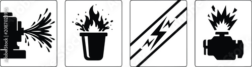 Canvastavla Industrial emergency hazard icon set showing machinery leaks chemical fires elec