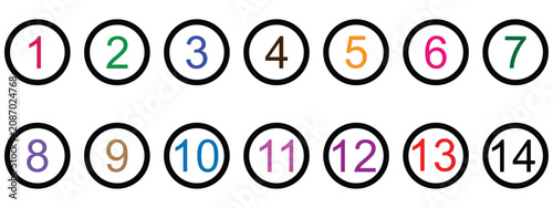 Fotografie Colorful Number Circle Icon Set 1 to 10, Round Number Bullet Points and Flat Vec