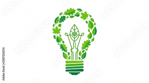 Green eco lightbulb with plant leaves illustration