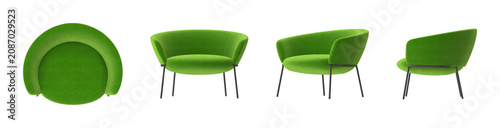 Foto Modern green armchair with sleek black metal legs, versatile for any room