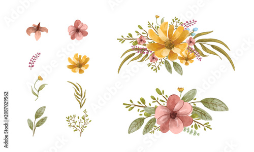 Colorful Flower Collection Set Isolated with Floral Botanical Vector Illustrations for Spring Garden Bouquet Decoration Card Design and Nature Wallpaper