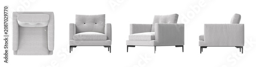Foto Modern light gray armchair with tufted back and slim black legs