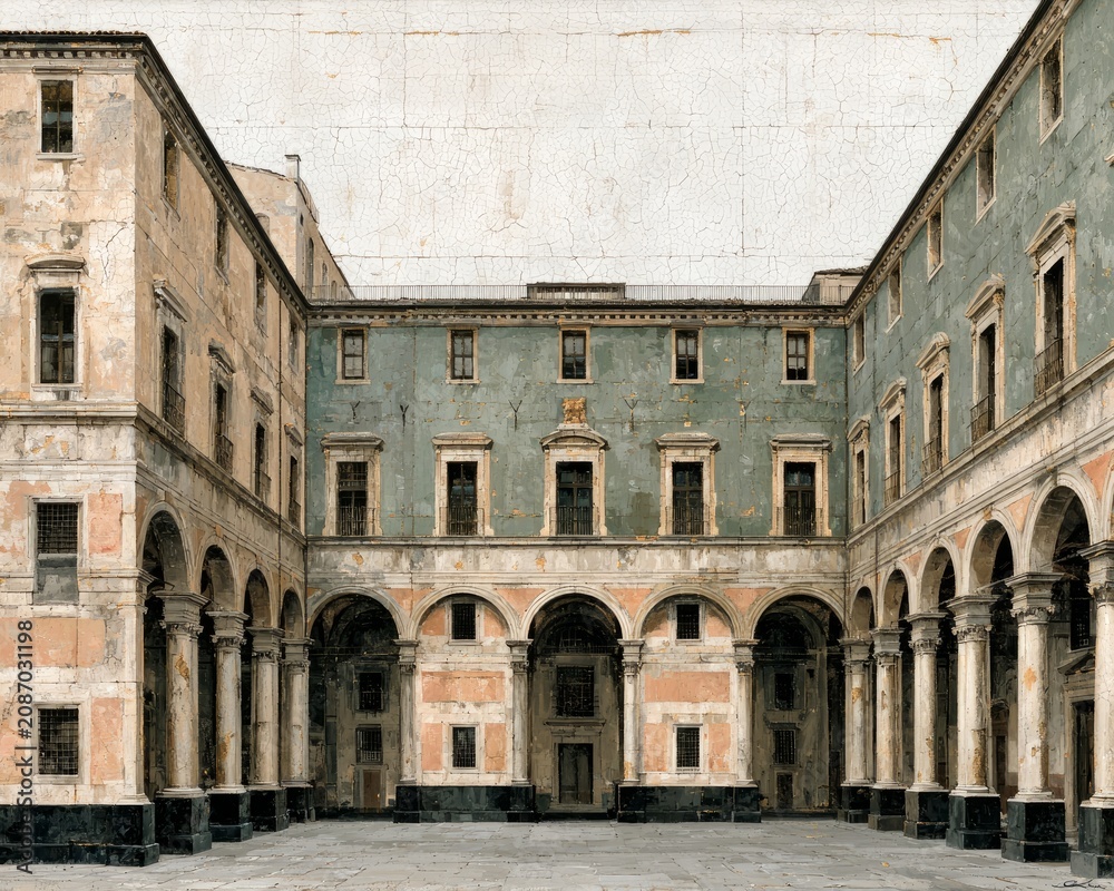 Fototapeta premium Old European Courtyard Arches Building