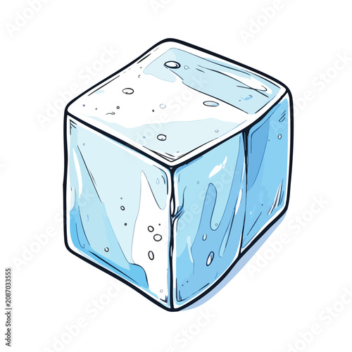 Single clear ice cube isolated on white background.