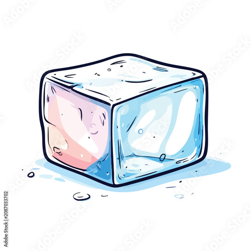 Single frozen ice cube isolated on a clean white background.