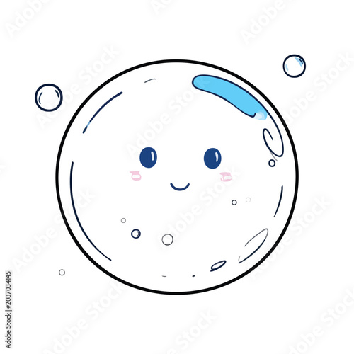 Cute Kawaii Soap Bubble Cartoon Character.