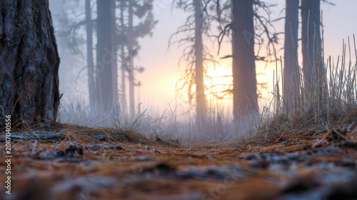 Misty Forest Sunrise: Air Pollution Metaphor