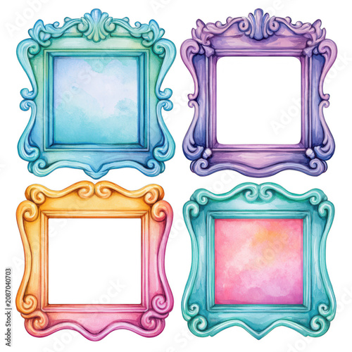 Ornate wooden picture frame set, isolated on transparent background