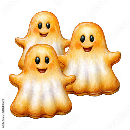 Whimsical ghost shaped cookies, isolated on transparent background
