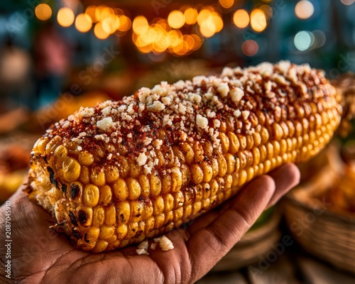 Grilled Mexican Street Corn Elote in Hand