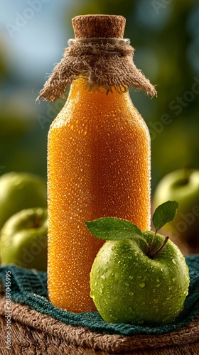 Golden Apple Juice with Dewy Green Apples