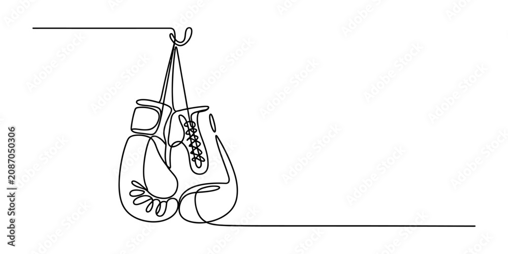 Obraz premium Continuous single line drawing of a pair of boxing gloves hanging together for fitness sport training and active combat equipment design concept Vector, illustration